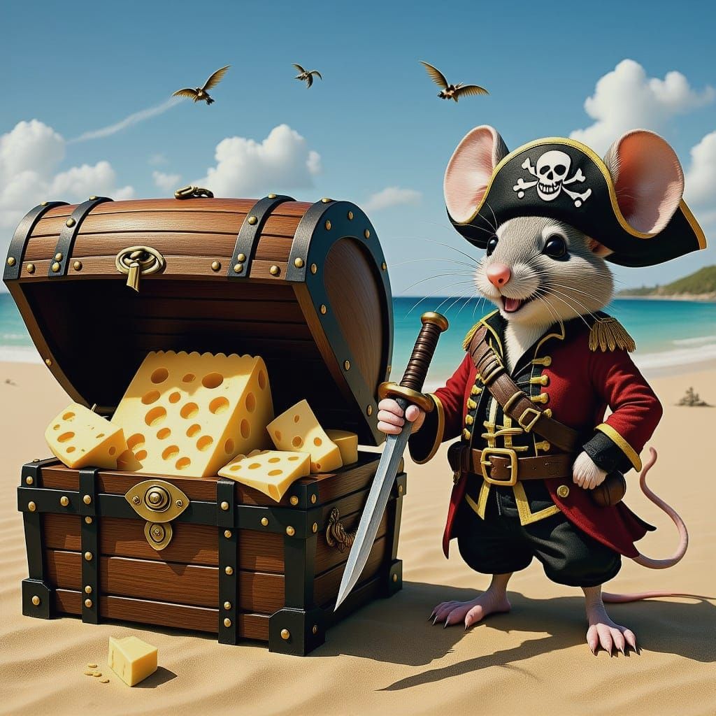 Pirate Mouse Brandishing Sword with Tiny Feet