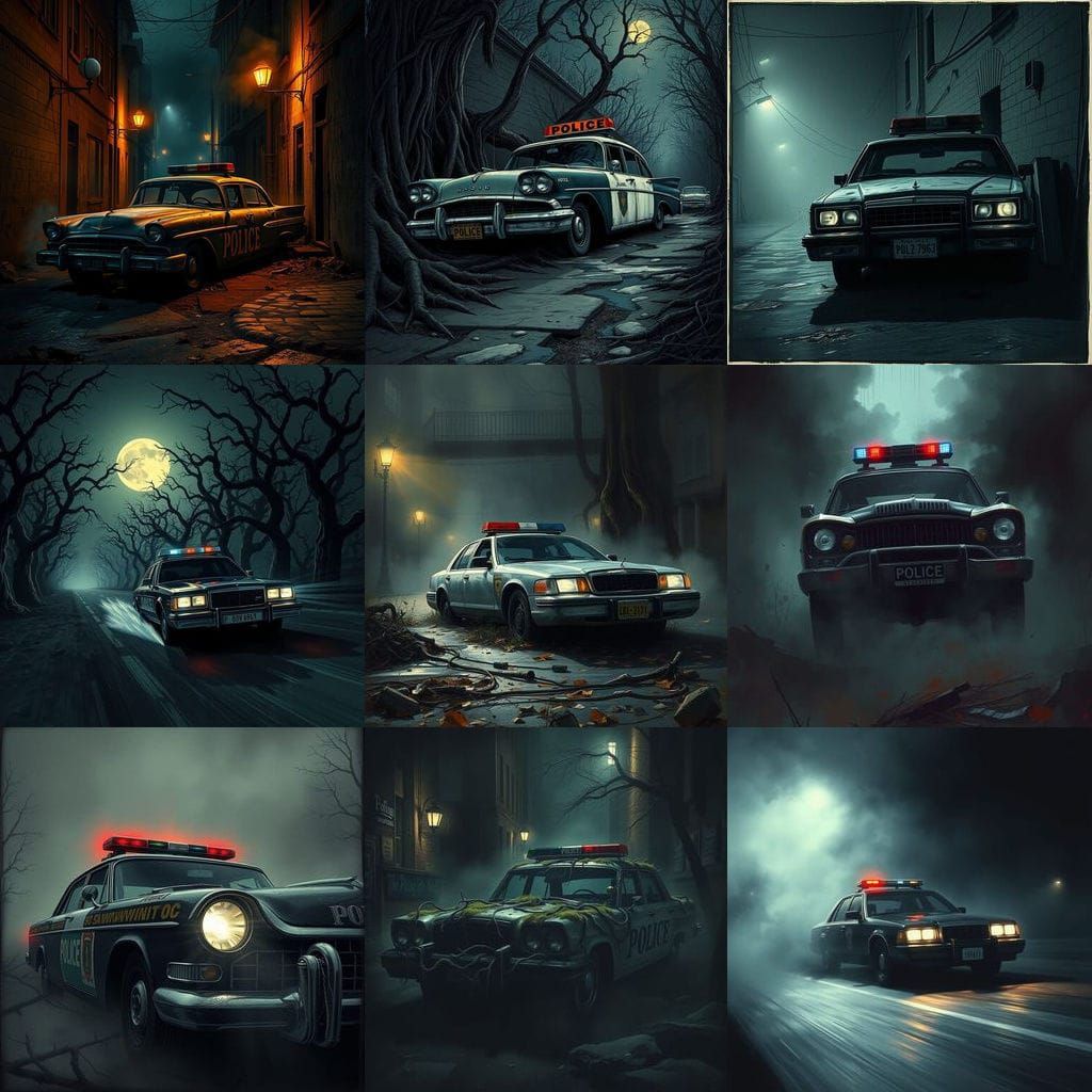 Cyberpunk Police Car in Dark Gothic Style