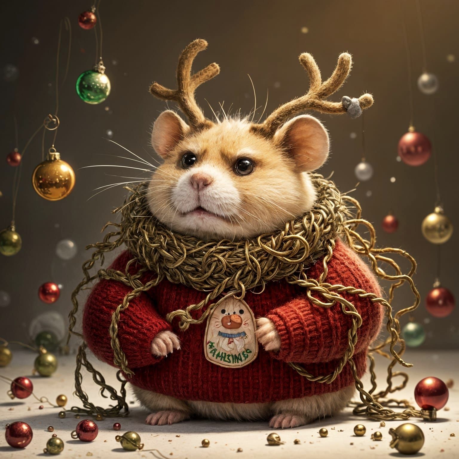 Grumpy Hamster Bartholomew in Ugly Christmas Sweater