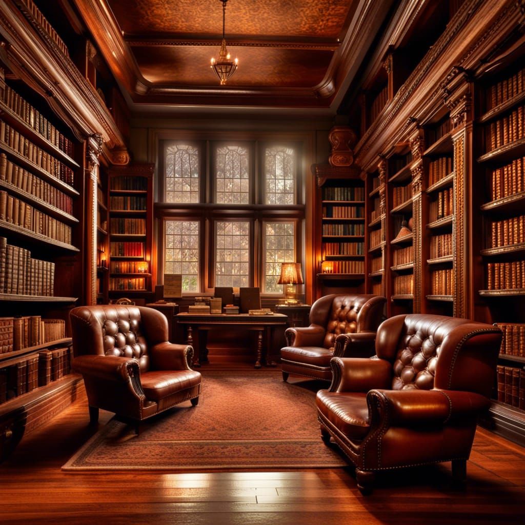 Cozy 19th-Century Library in Hyperrealistic Style