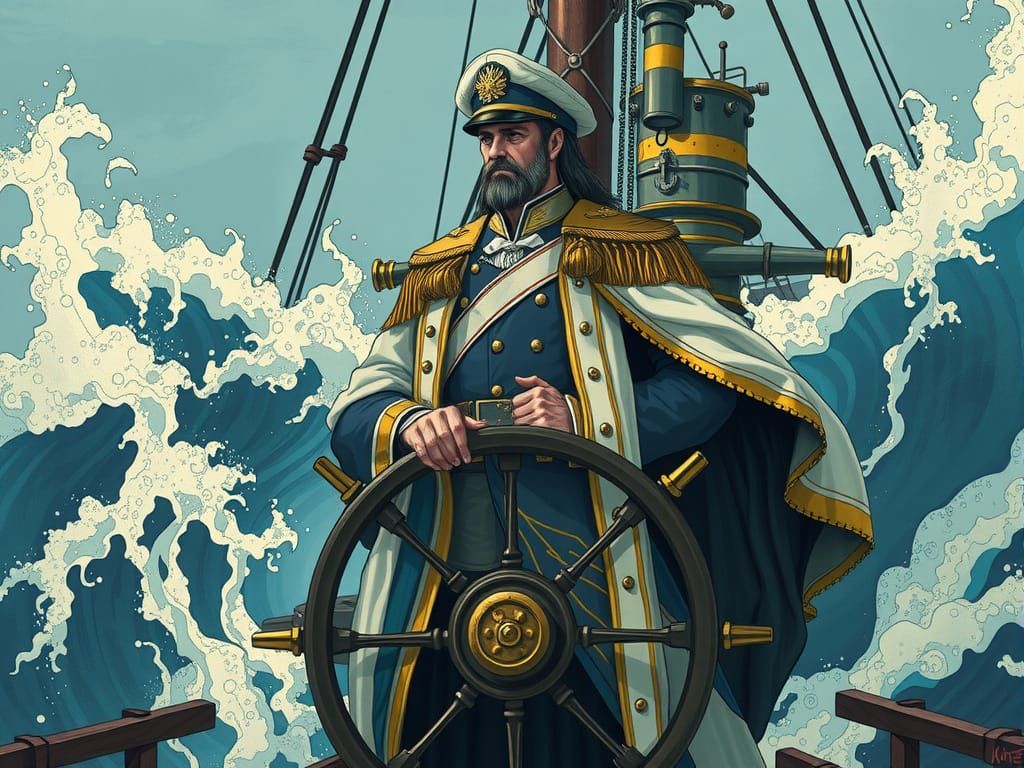 Regal Admiral Conquers Futuristic Seascape