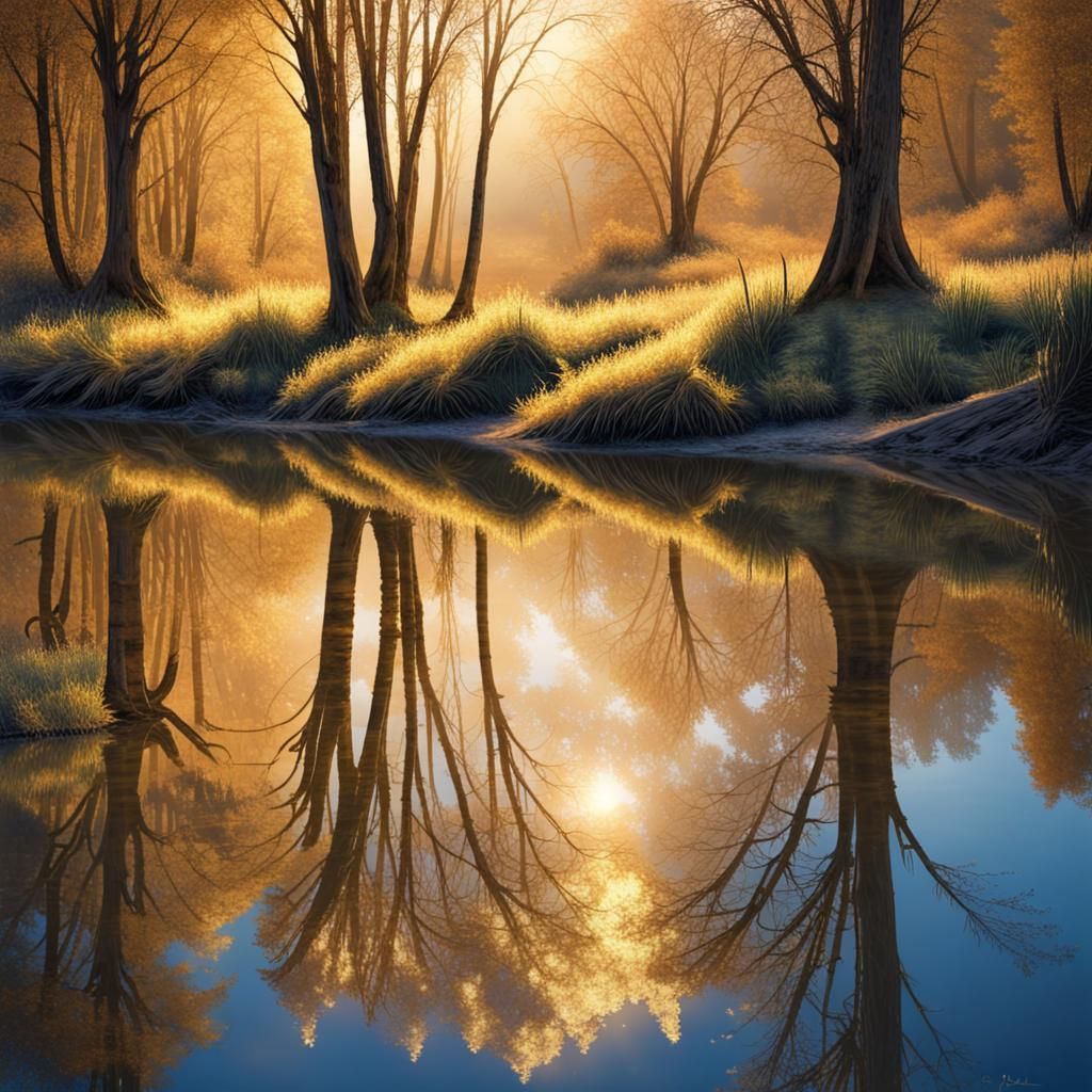 Glistening Reflections on Still Waters: Digital Masterpiece