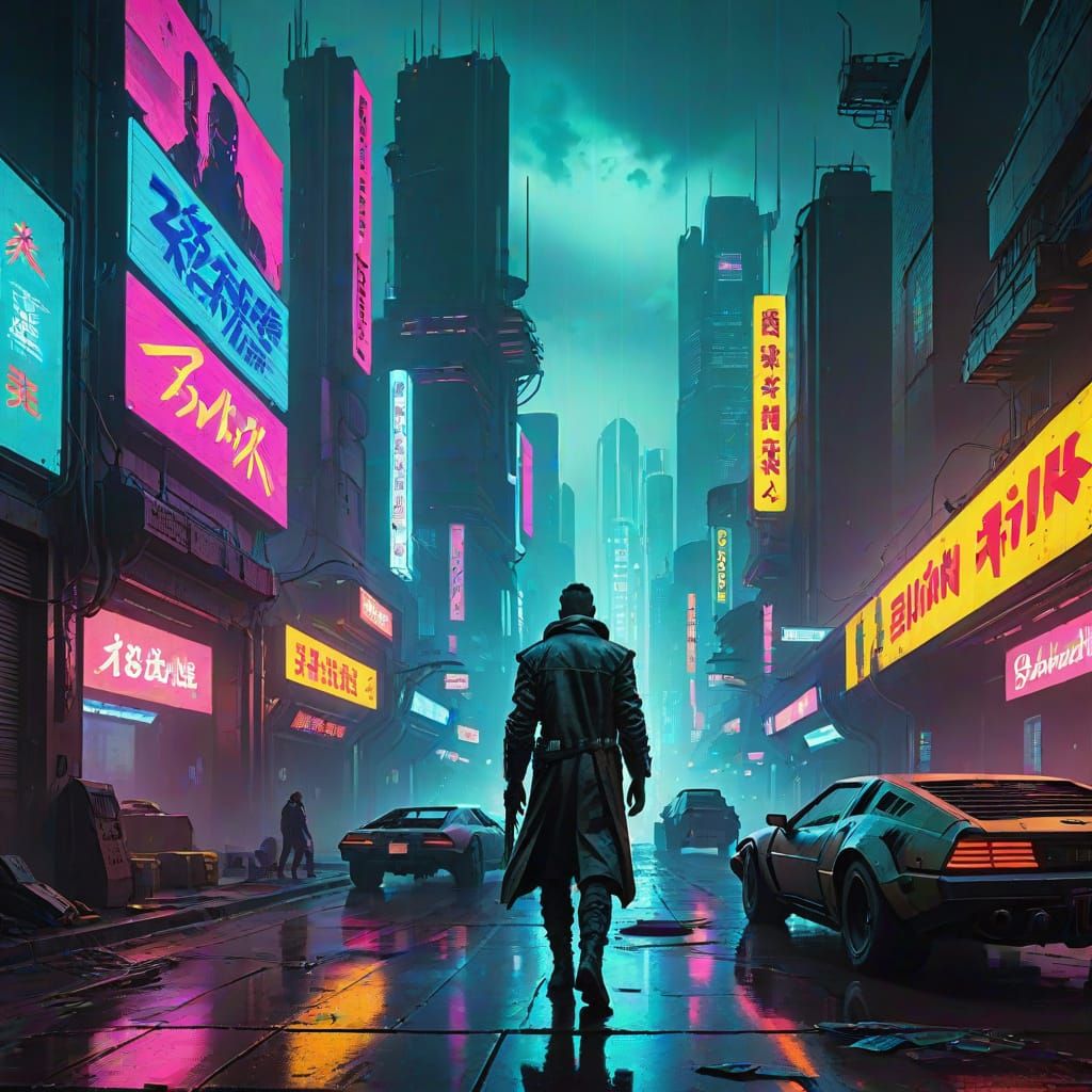 Cyberpunk Cityscape at Night in the Style of Blade Runner