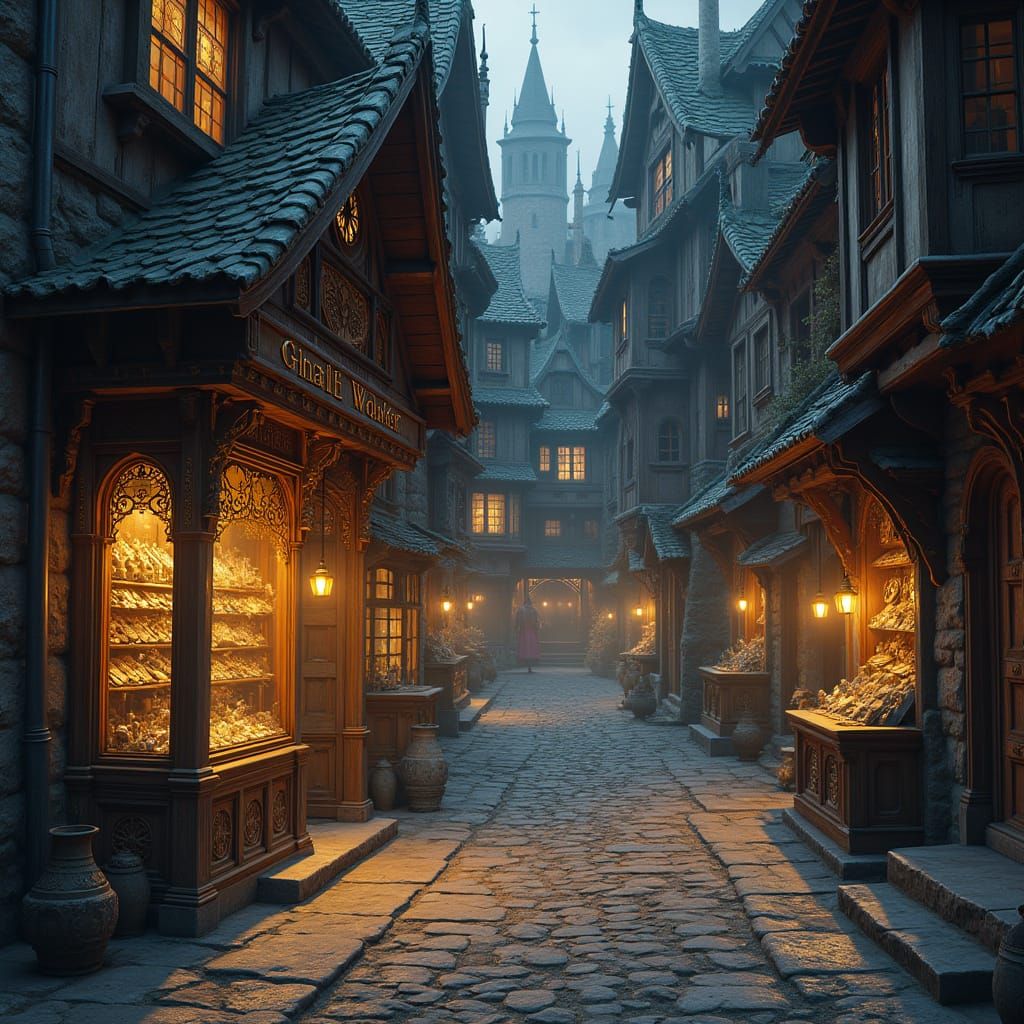 Medieval Fantasy Shopfront in a Whimsical Merchant Street