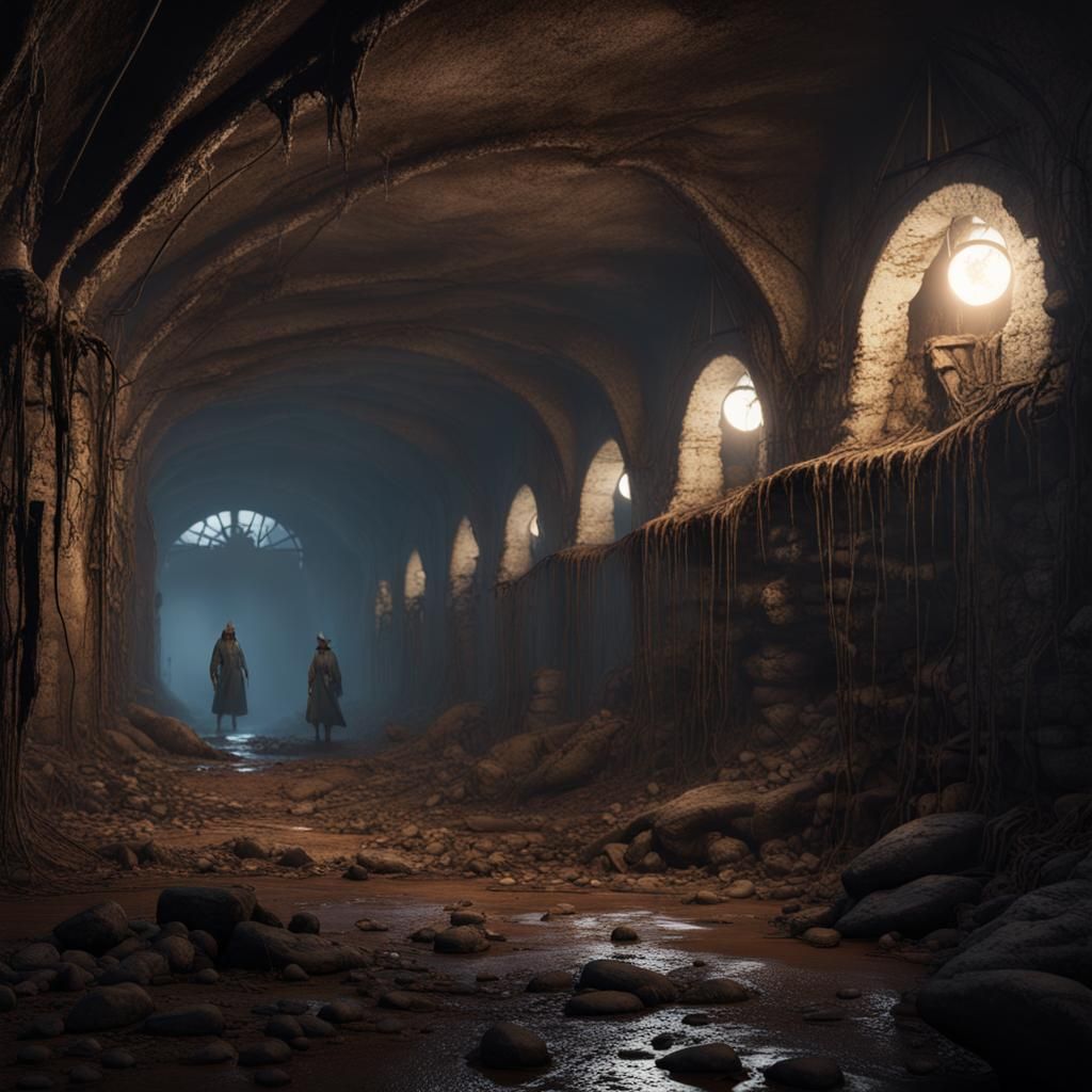 Dark Underground Tunnels with White Ghouls