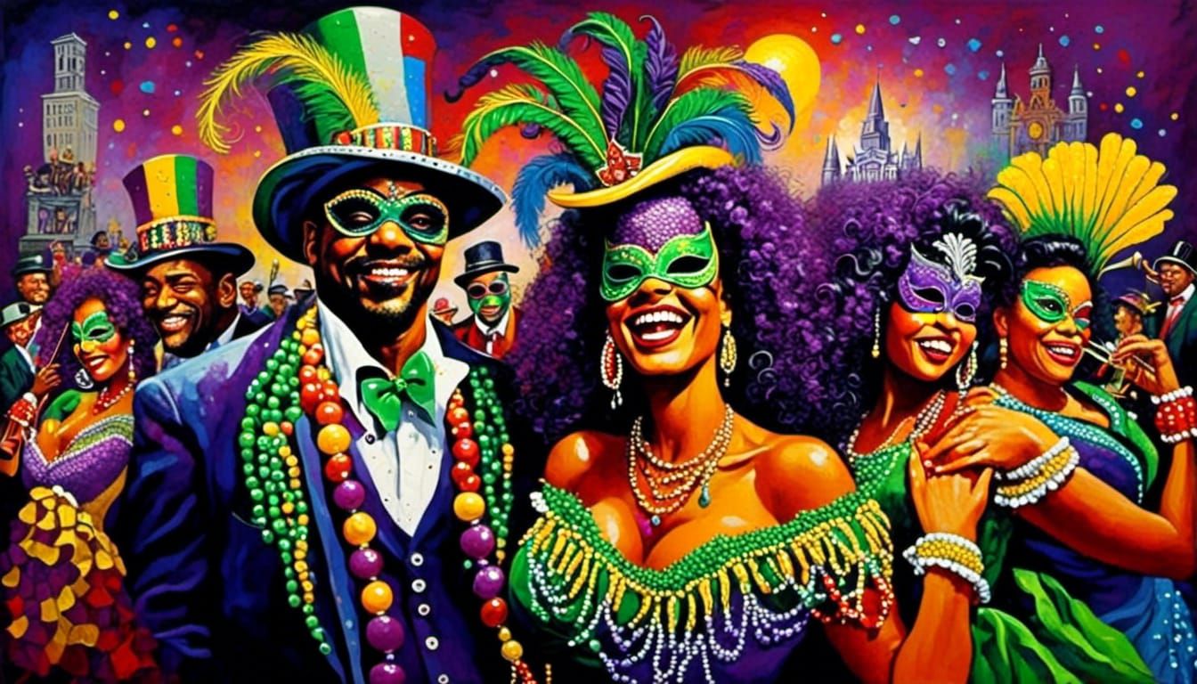 Mardi Gras Zydeco: Cajun Celebration in Retro Style