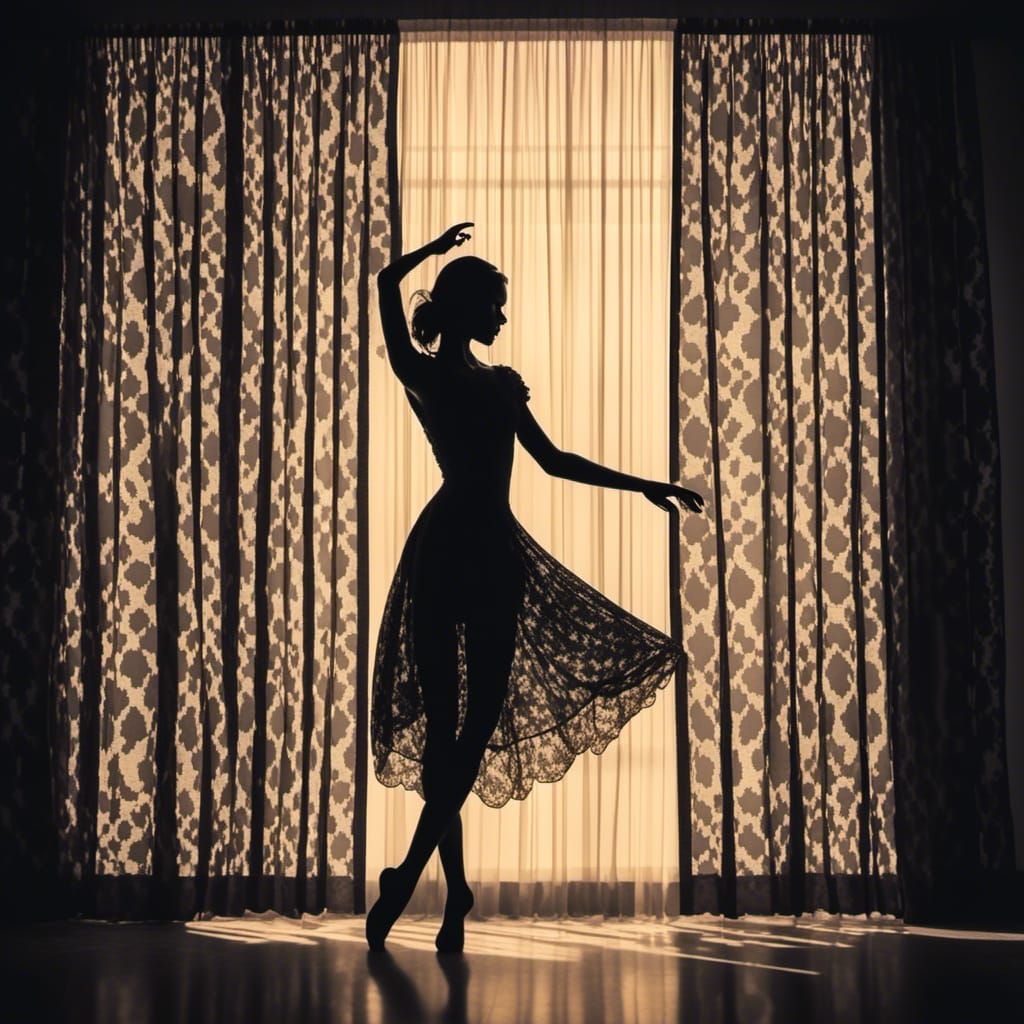 Silhouette of a Woman Dancing Behind Window Shade