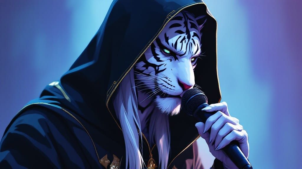 Anthropomorphic Tiger Sings Clean Vocals in Gothic Concert S...