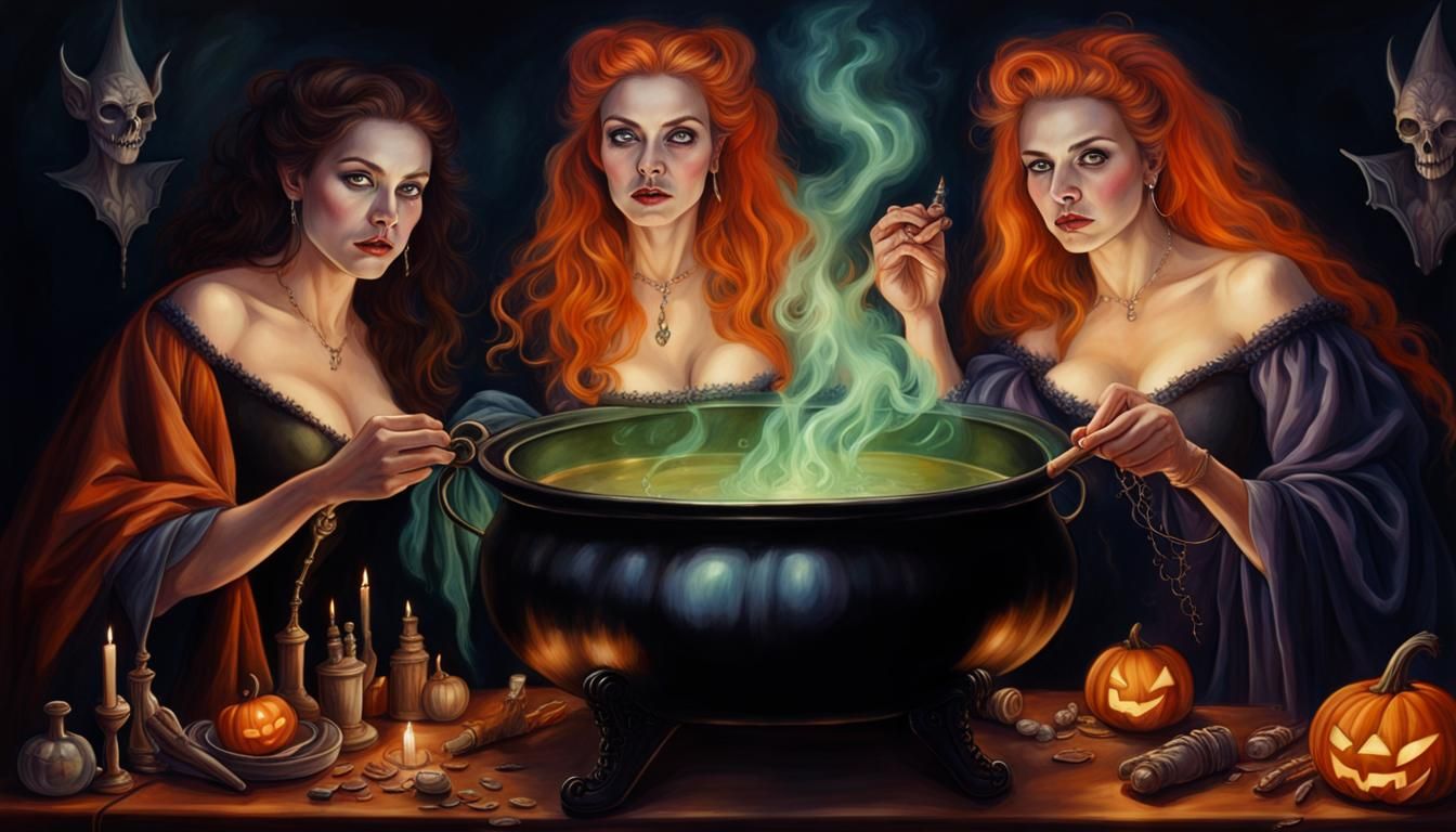 Renaissance Witches' Halloween Cauldron in Hyperrealism