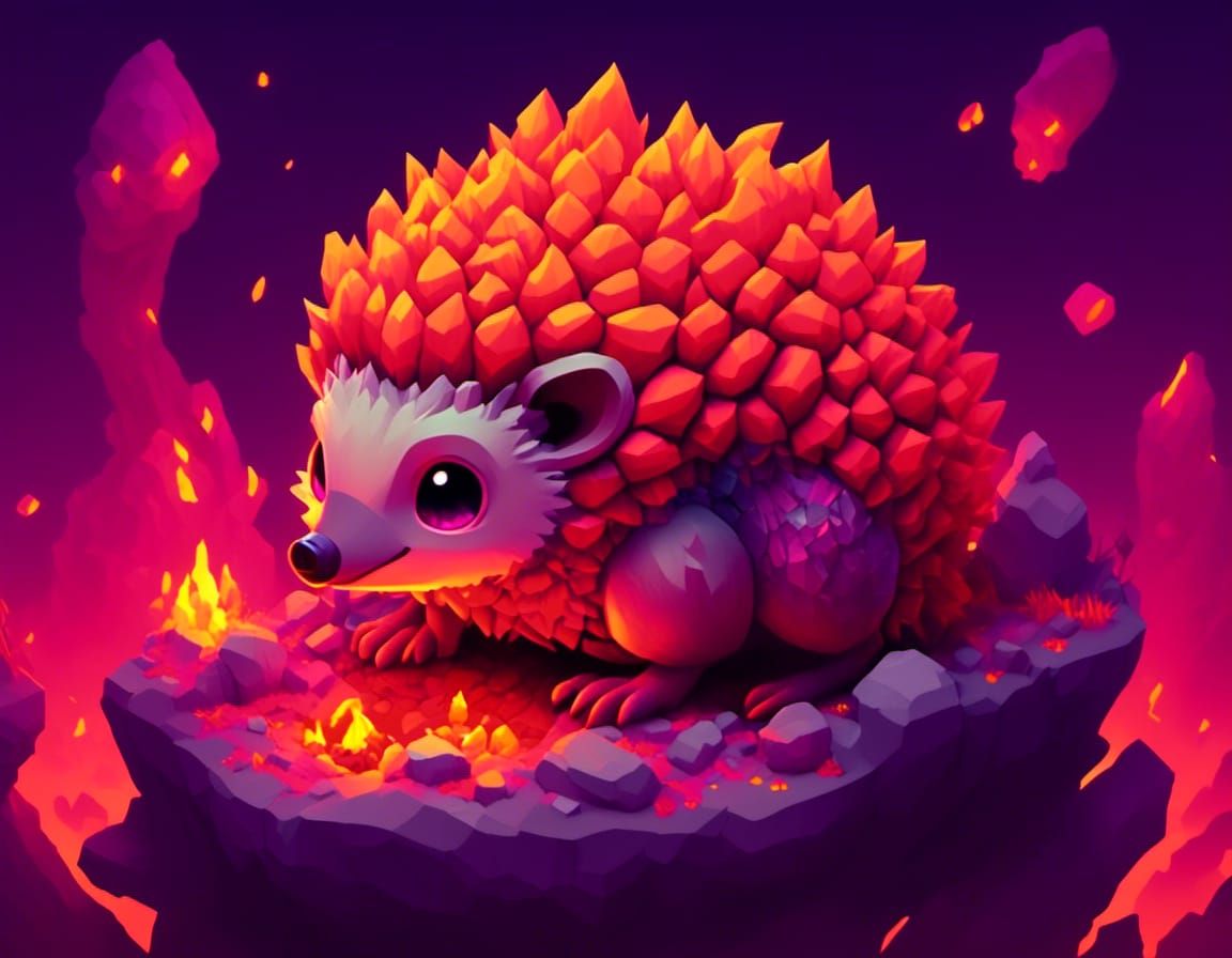 Cute Lava Hedgehog in Isometric View