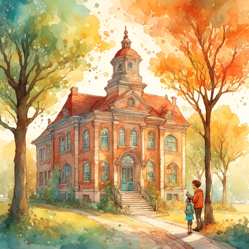 Charming Student Illustration with Watercolor Textures