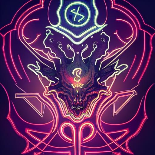 Ominous Neon Chaos Sigils Digital Illustration