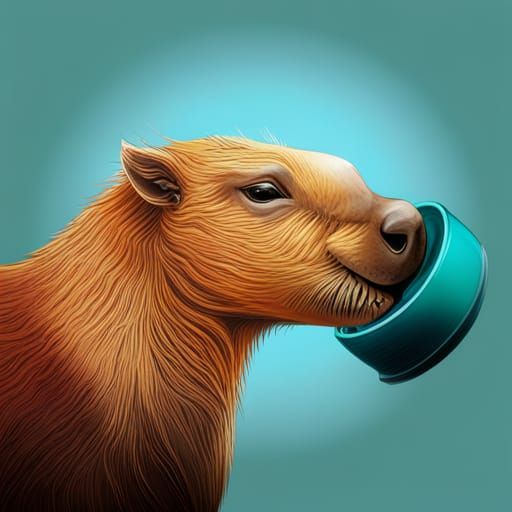 Hyperrealistic Capybara Drinking Coffee Splash Art
