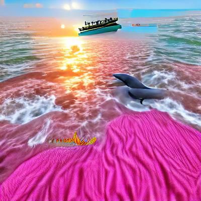 Realistic Ocean Sunset with Dolphins and Axolotls
