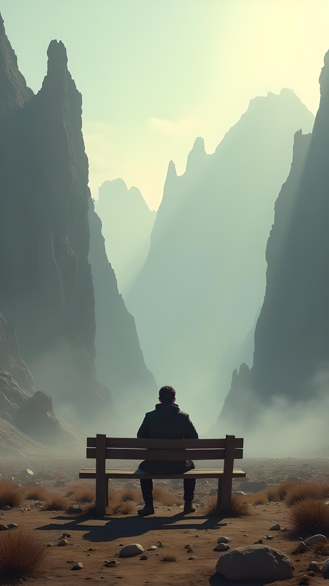 Solitary Man in Detailed Matte Painting