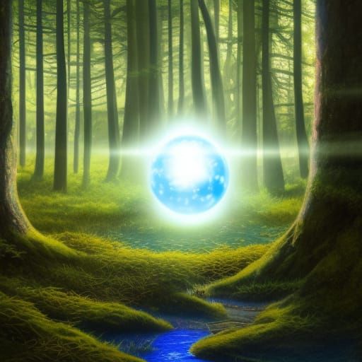 Glowing Blue Orb in Forest: Fantasy Concept Art