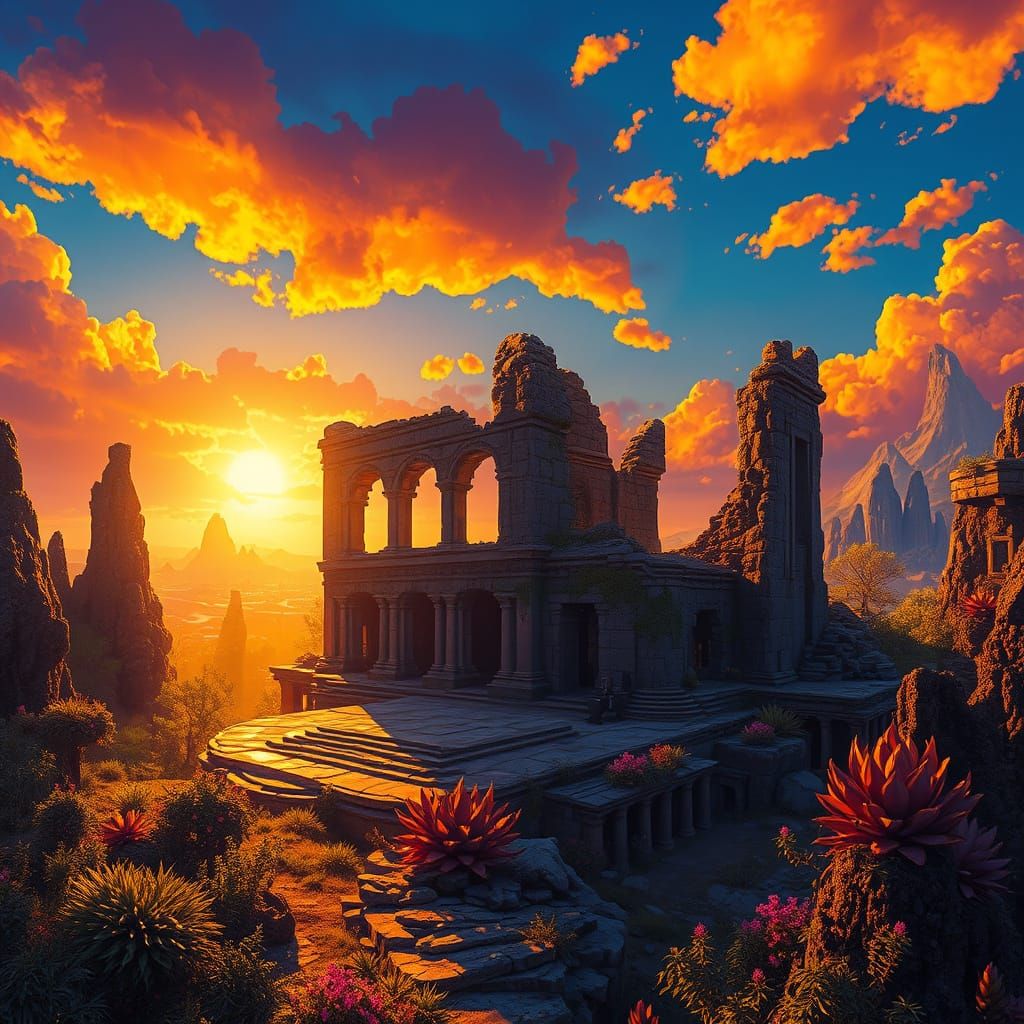 Fantasy Landscape in Vibrant, Dreamlike Hues