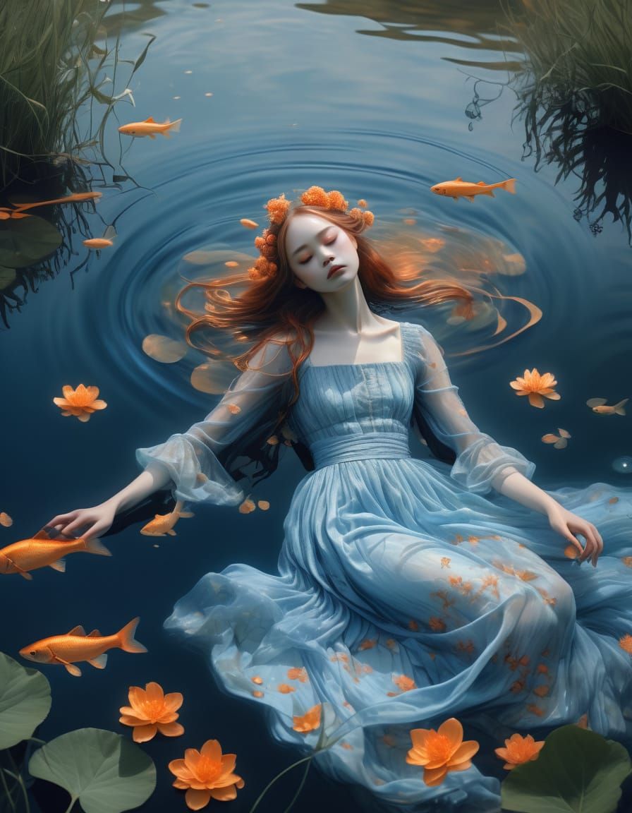 Ethereal River Witch in Impressionist Style