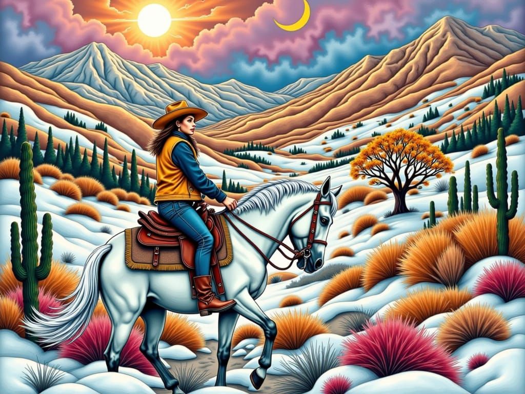 Woman riding a horse in the wild west