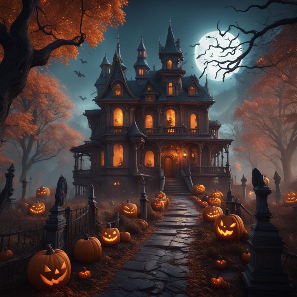 Halloween Haunted House in Detailed Matte Painting