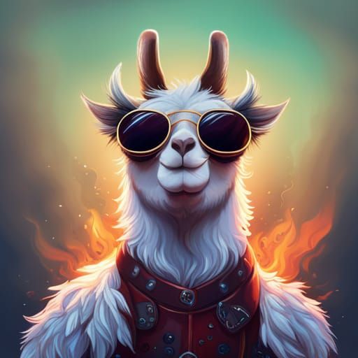 Happy Llama with Sunglasses in Hyperrealistic Style