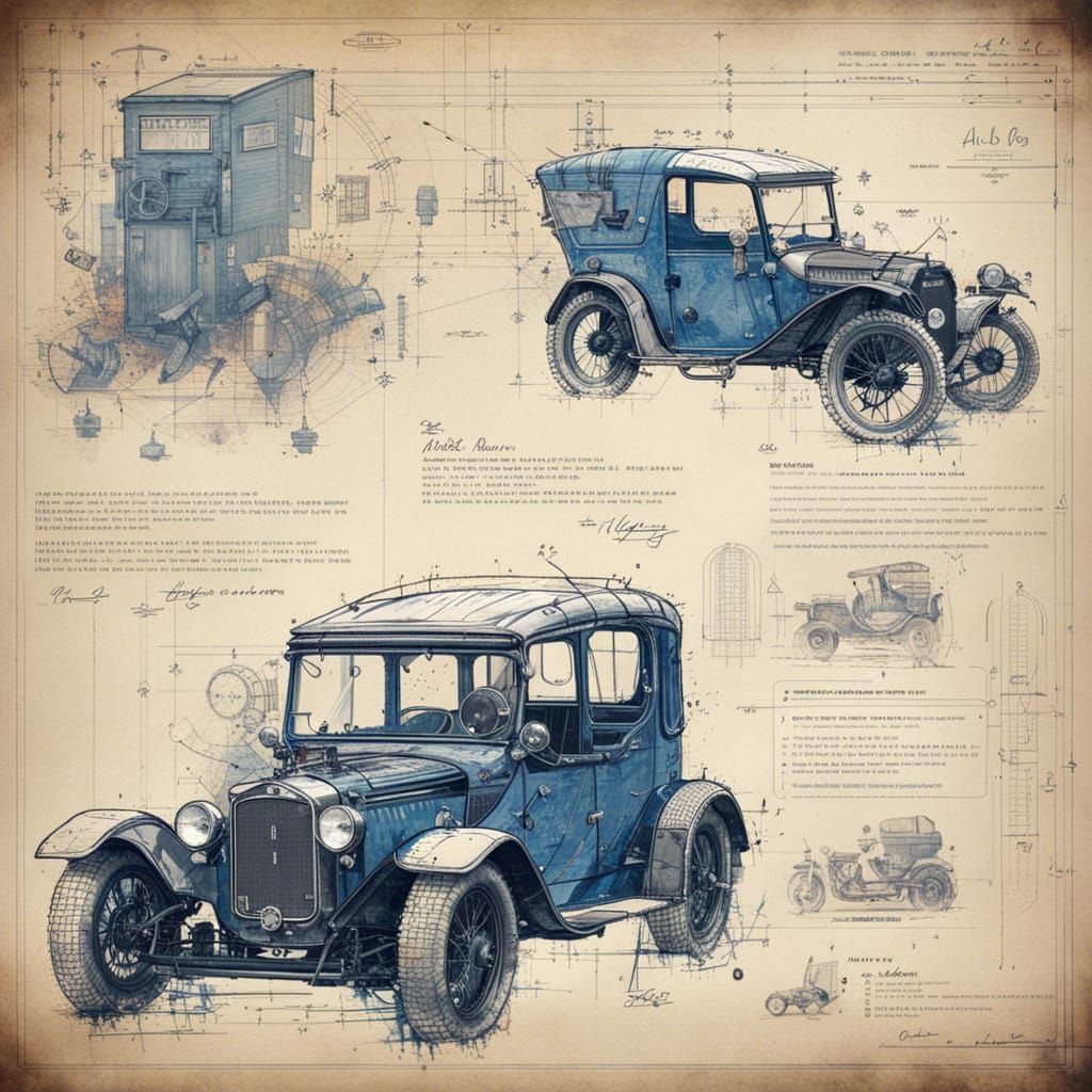Austin 7 Blueprint Concept Art in Triadic Colors
