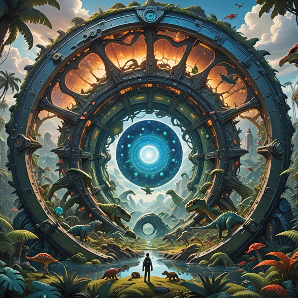 Swirling Time Vortex Portal to Ancient and Futuristic Worlds