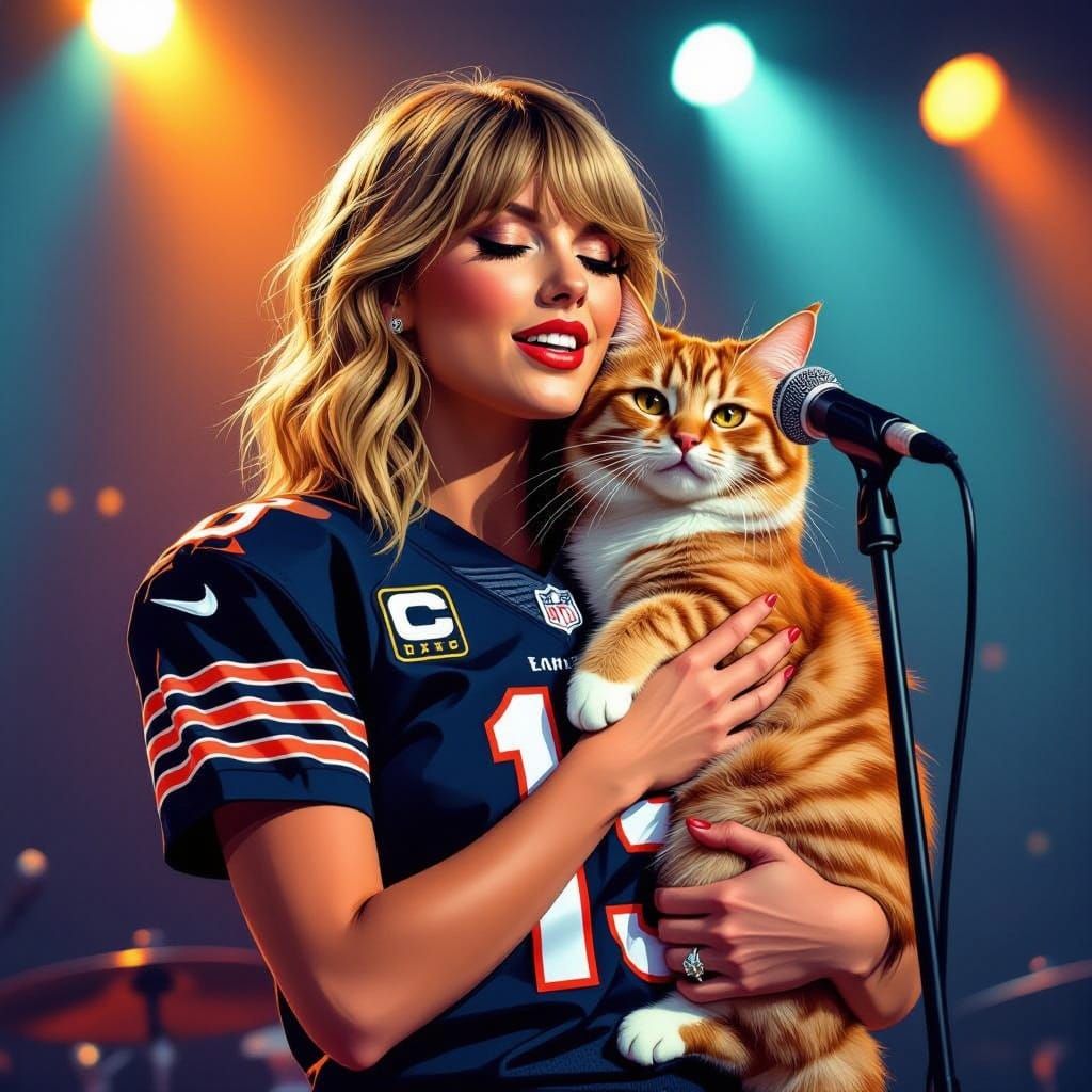 Taylor Swift Performs With Cat in Chicago Bears Jersey