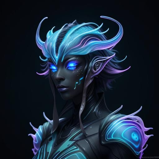 Iridescent Scaled Sword with Bioluminescent Tendrils