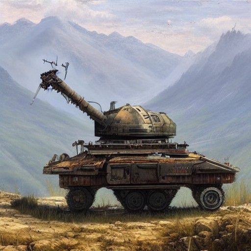 Decaying Walking Tank Drone Overlooking Beach
