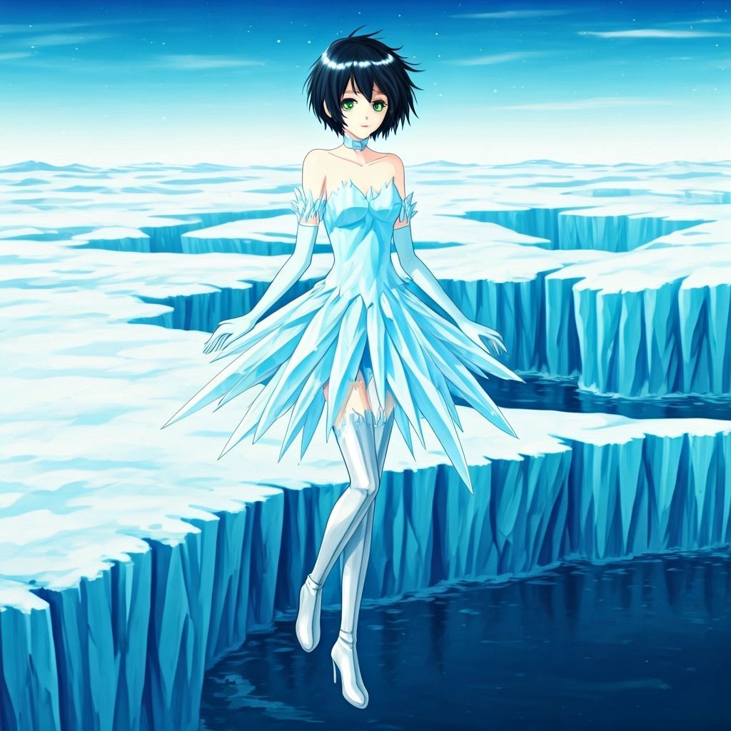 Ice Elemental Girl in Manga Anime Style