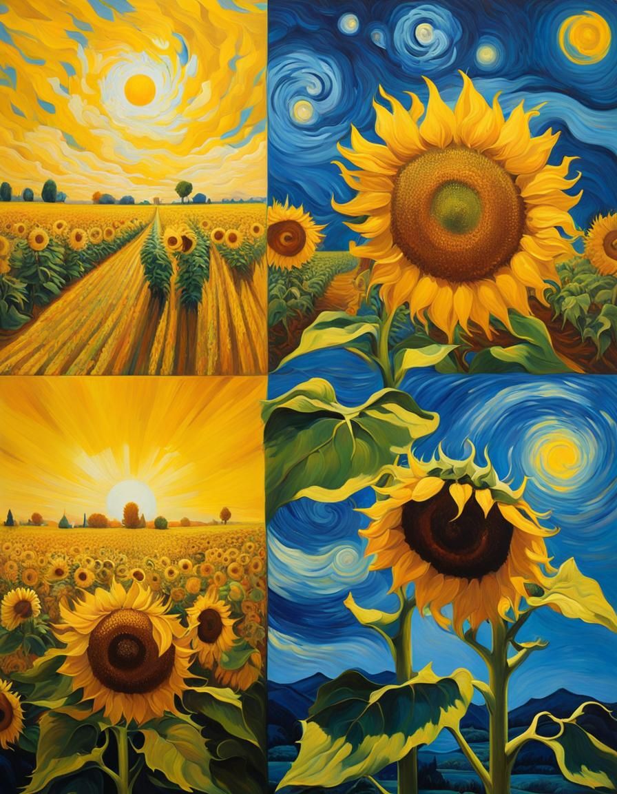 Surreal Sunflower People in Impressionistic Style