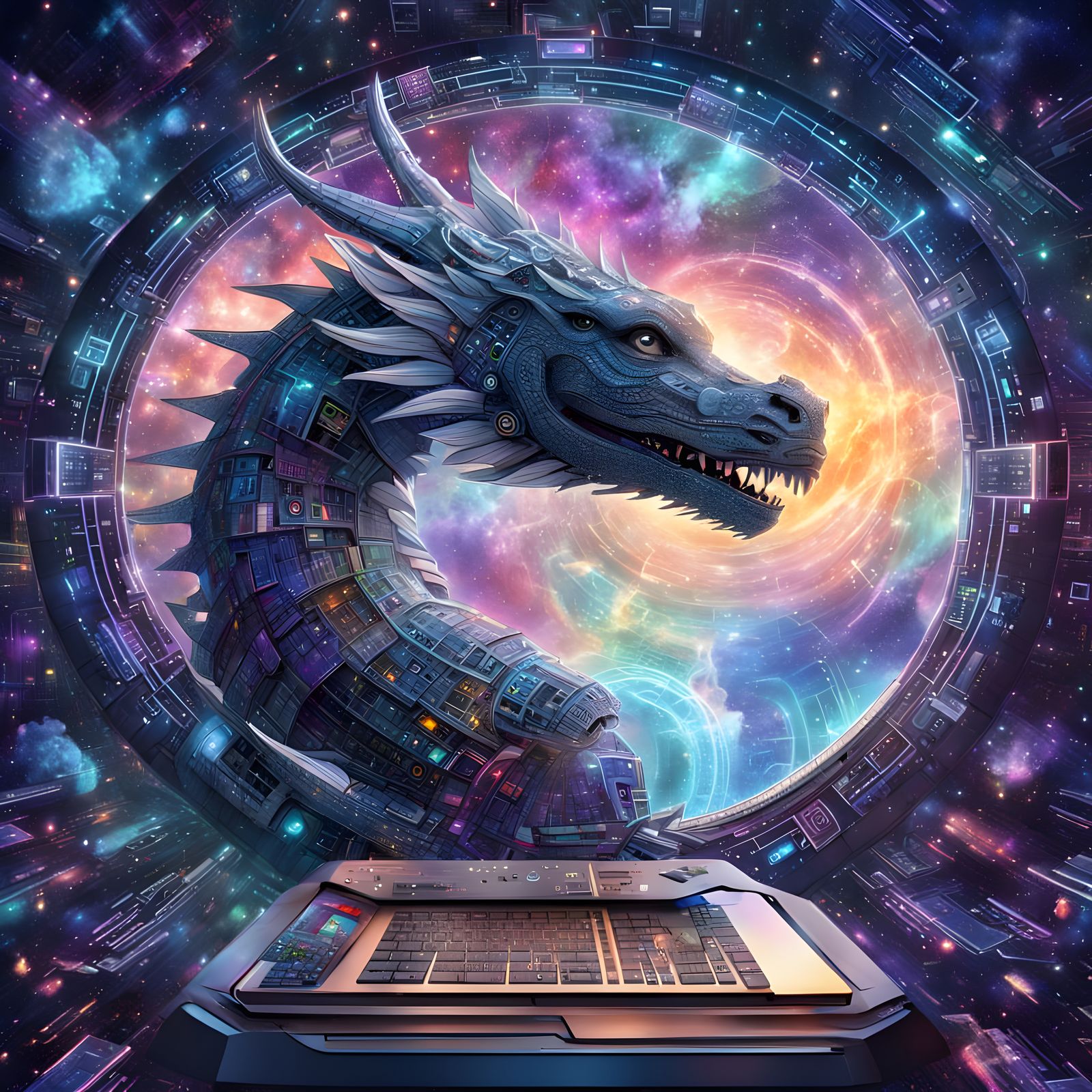 Cybernetic Dream Dragon in Stellar Vessel