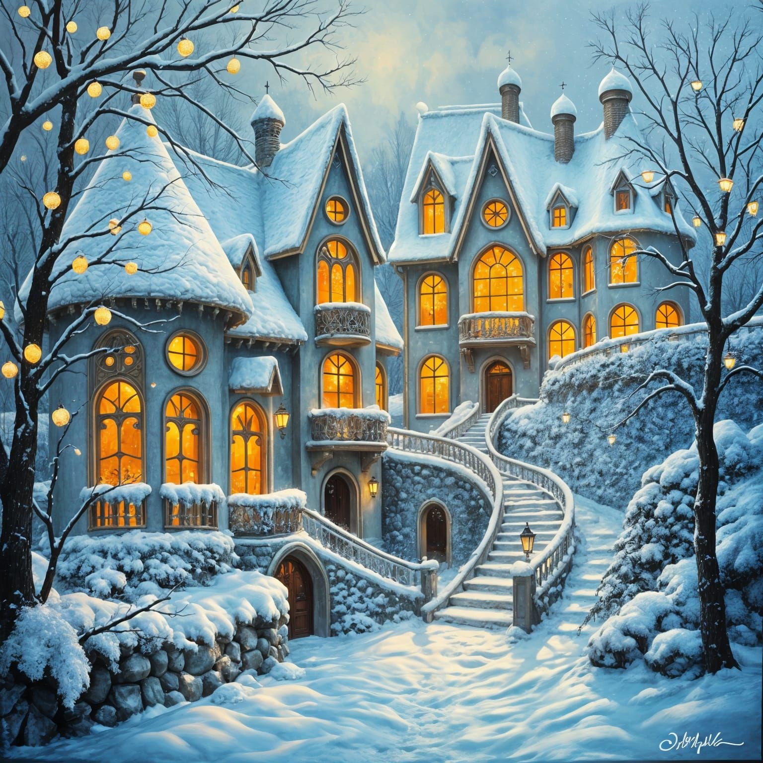 Winter Wonderland in Vibrant Surrealist Hues