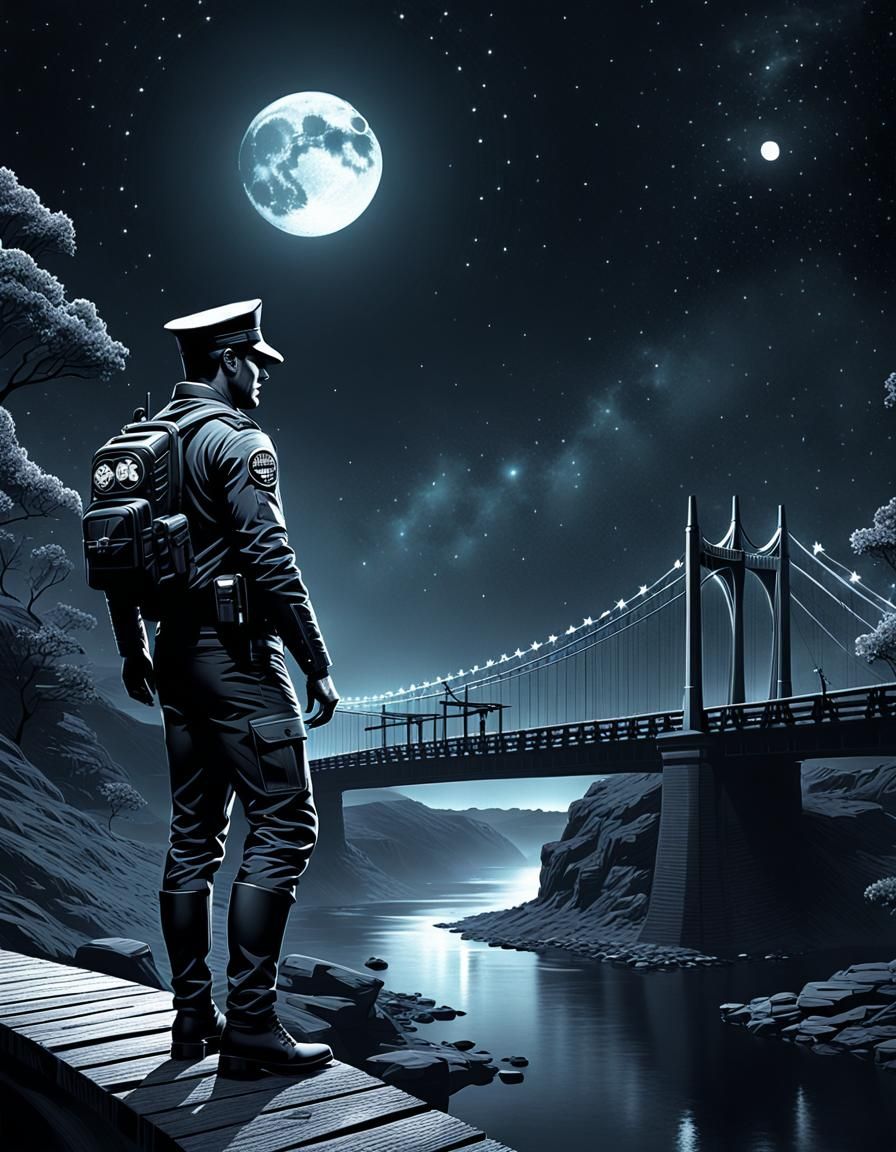 Ethereal Figure in Dark Monochrome Landscape