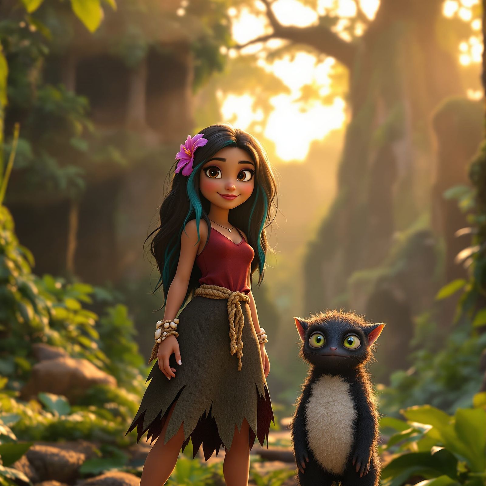 Jungle Adventure with Girl and Creature in 3D