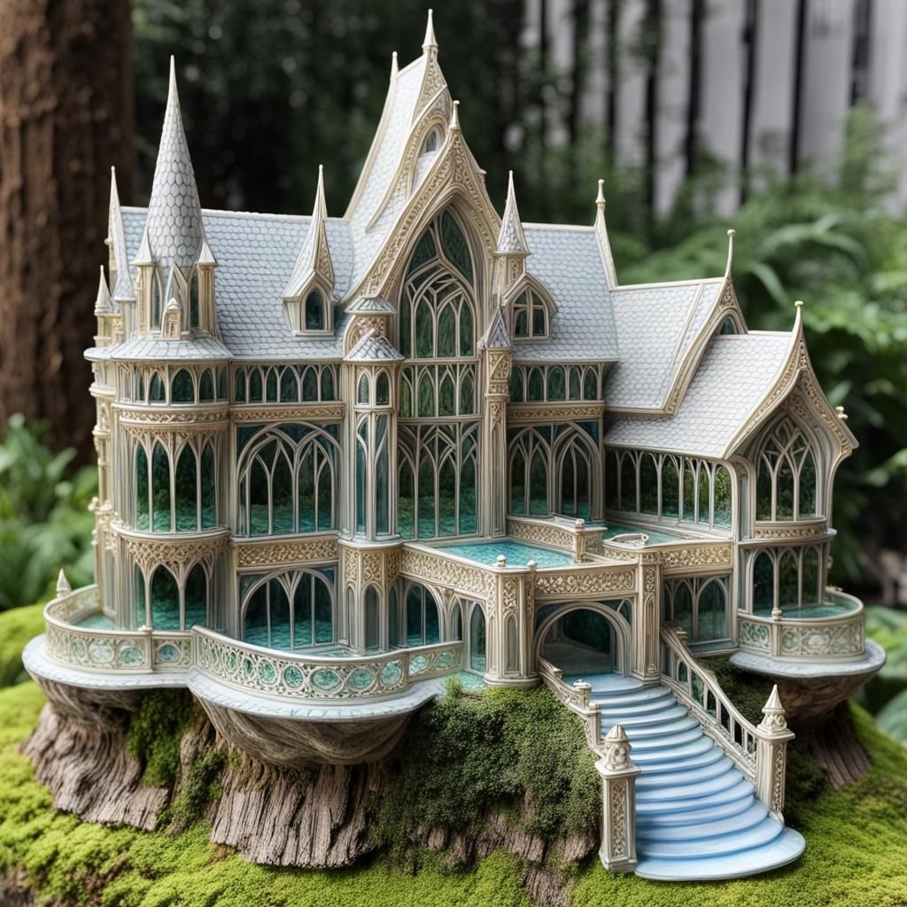 Intricate Glass Art Miniature Rivendell Palace