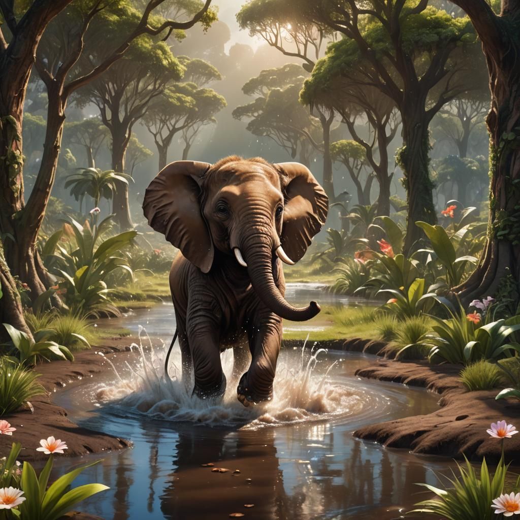 Elephant's Ocean: A Vibrant Fantasy Landscape