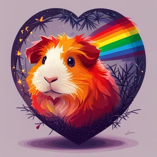 Rainbow Guinea Pig Hugging Crystalline Heart