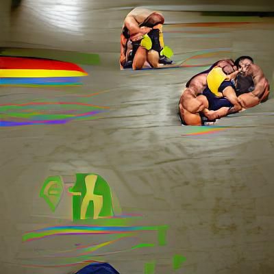Wrestlers Locked in Intense Grapple
