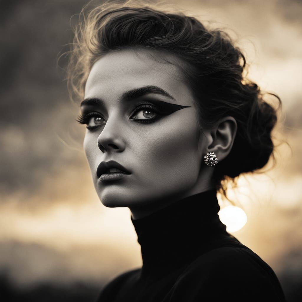 Elegant Vogue Model in Golden Sunset Glow