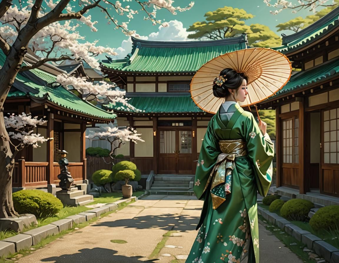 Geisha in Kimono with Steampunk Art Nouveau Elements
