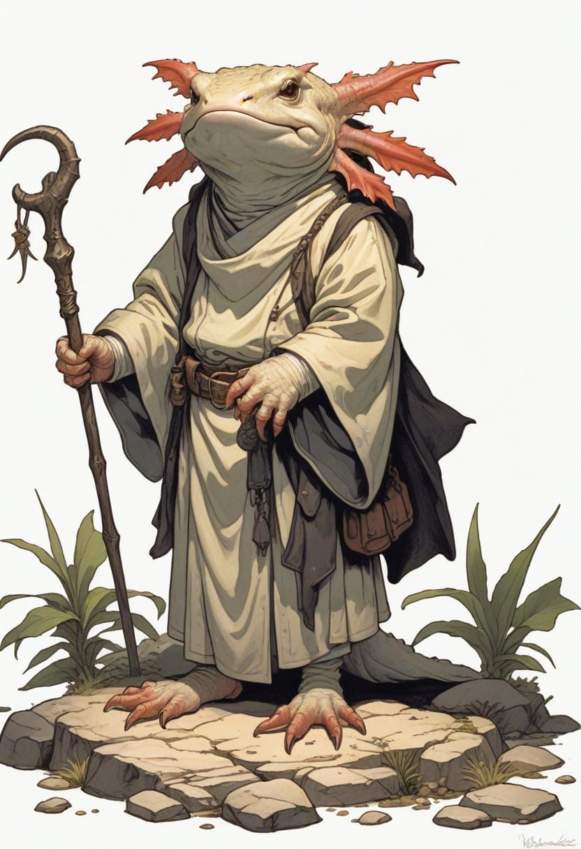 Heroic Fantasy Axolotl Sage in Regency Attire