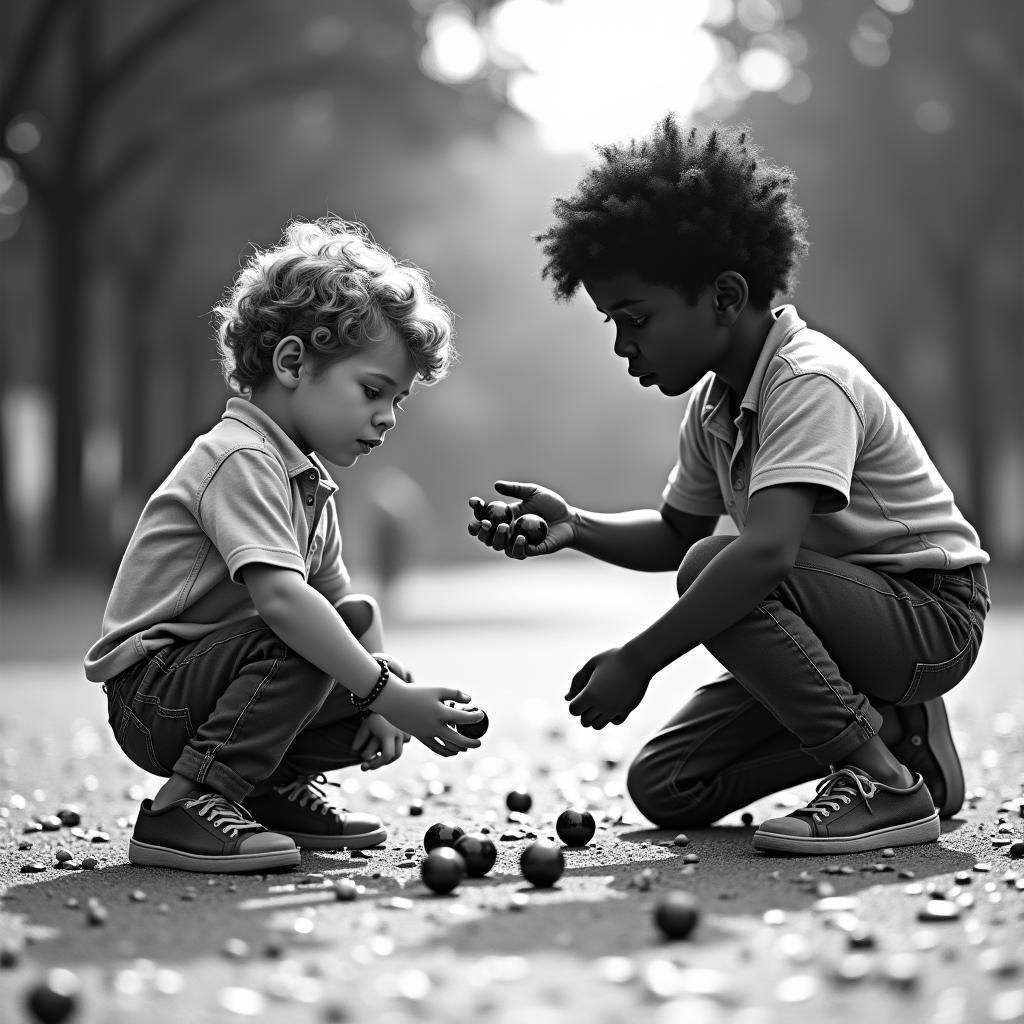 Boys Playing Marbles in Comic Book Style