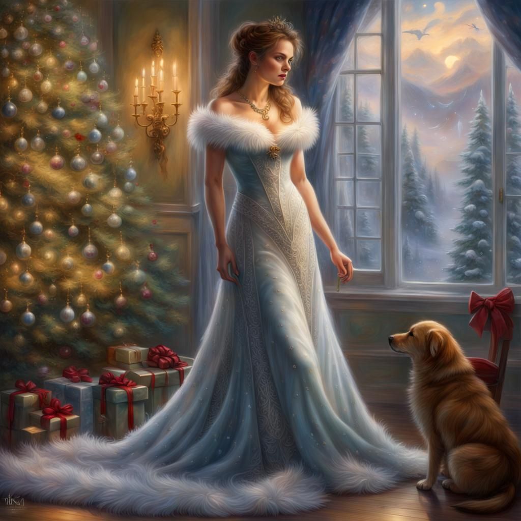 Ethereal Christmas Woman in Hyperdetailed Fantasy Style