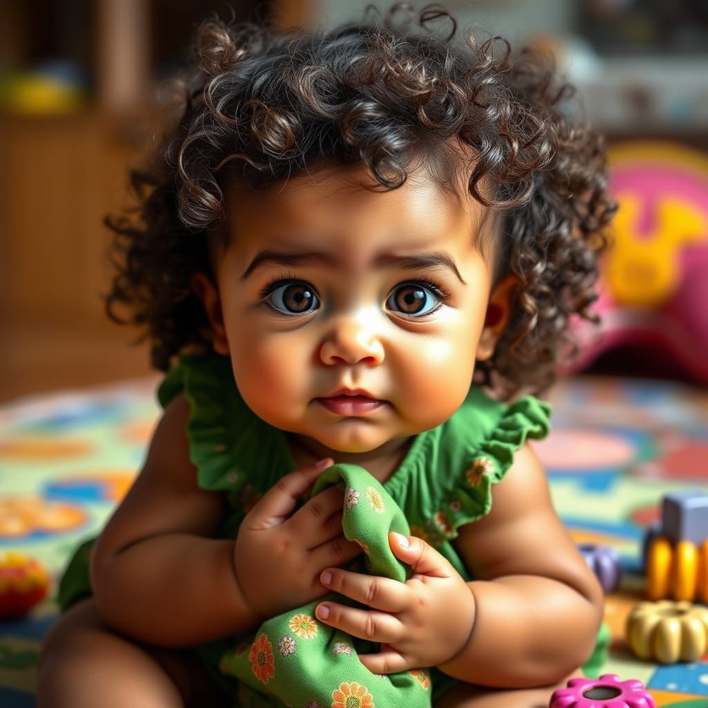 Charming Girl in Vibrant Green Sundress with Soft Curls