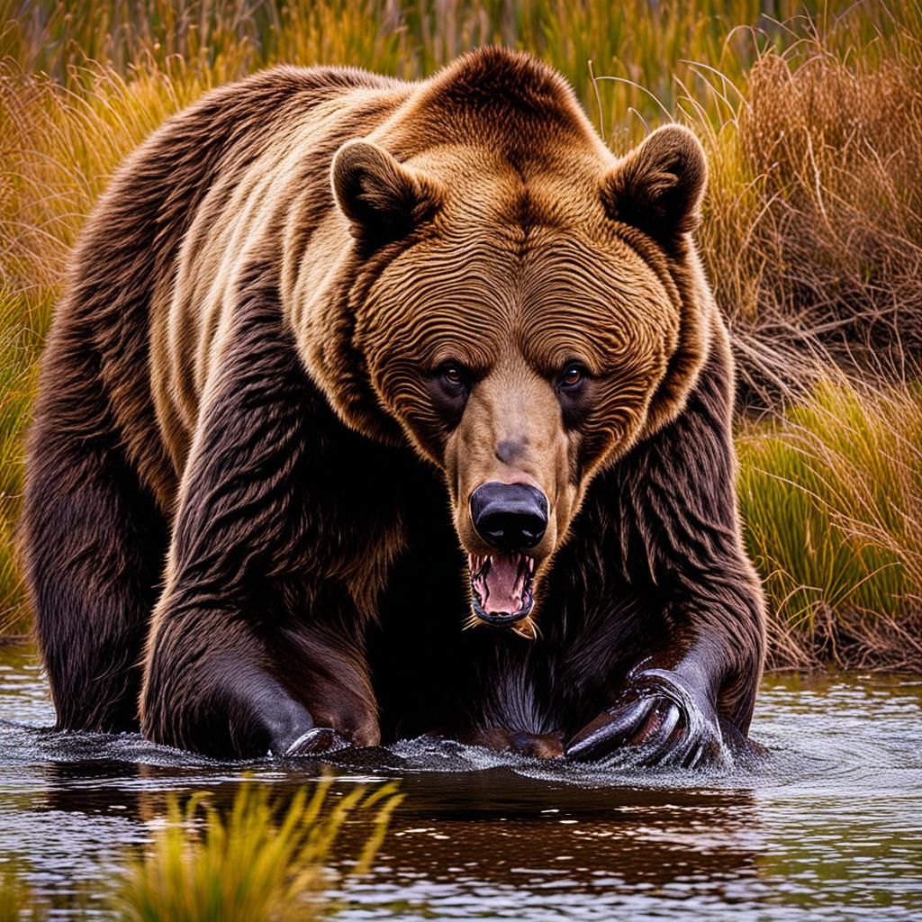 Anaconda squeezing large brown bear