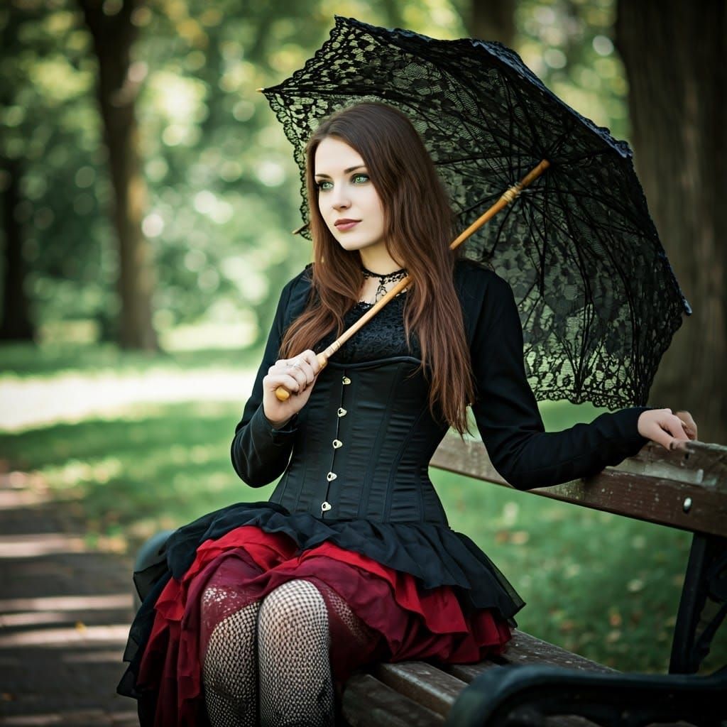 Gothic Woman with Parasol in Park Portrait