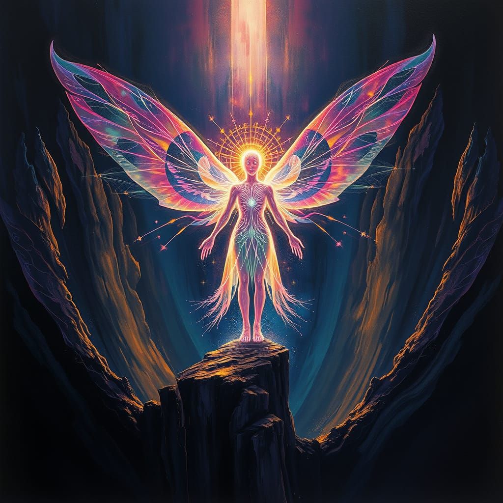 Ethereal Being Illuminates the Void in Iridescent Hues