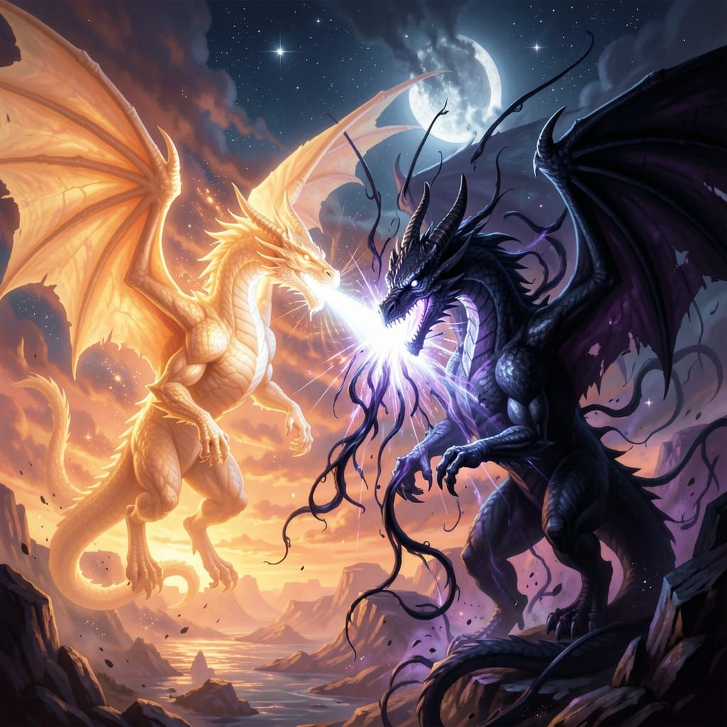 Light Dragon Battles Shadow Dragon in Epic Clash